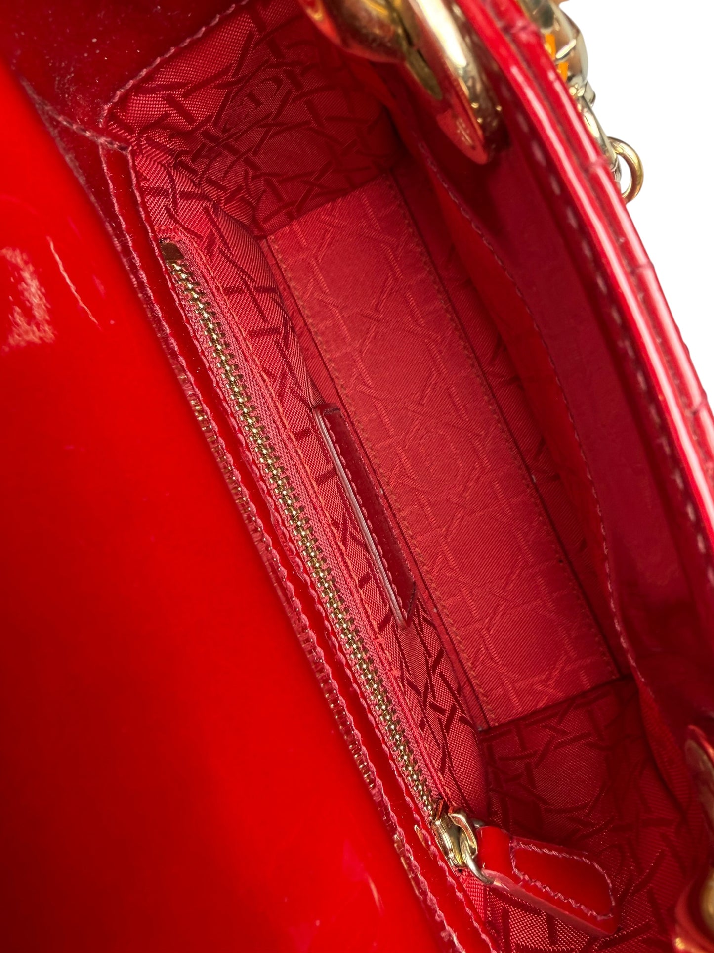 Christian Dior Patent Cannage Lady Dior Red Mini