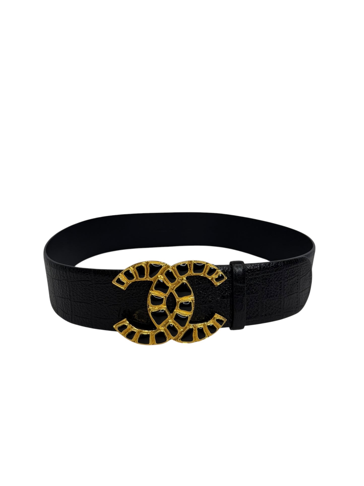 Chanel Black Gold Buckle belt 80 cm T8599