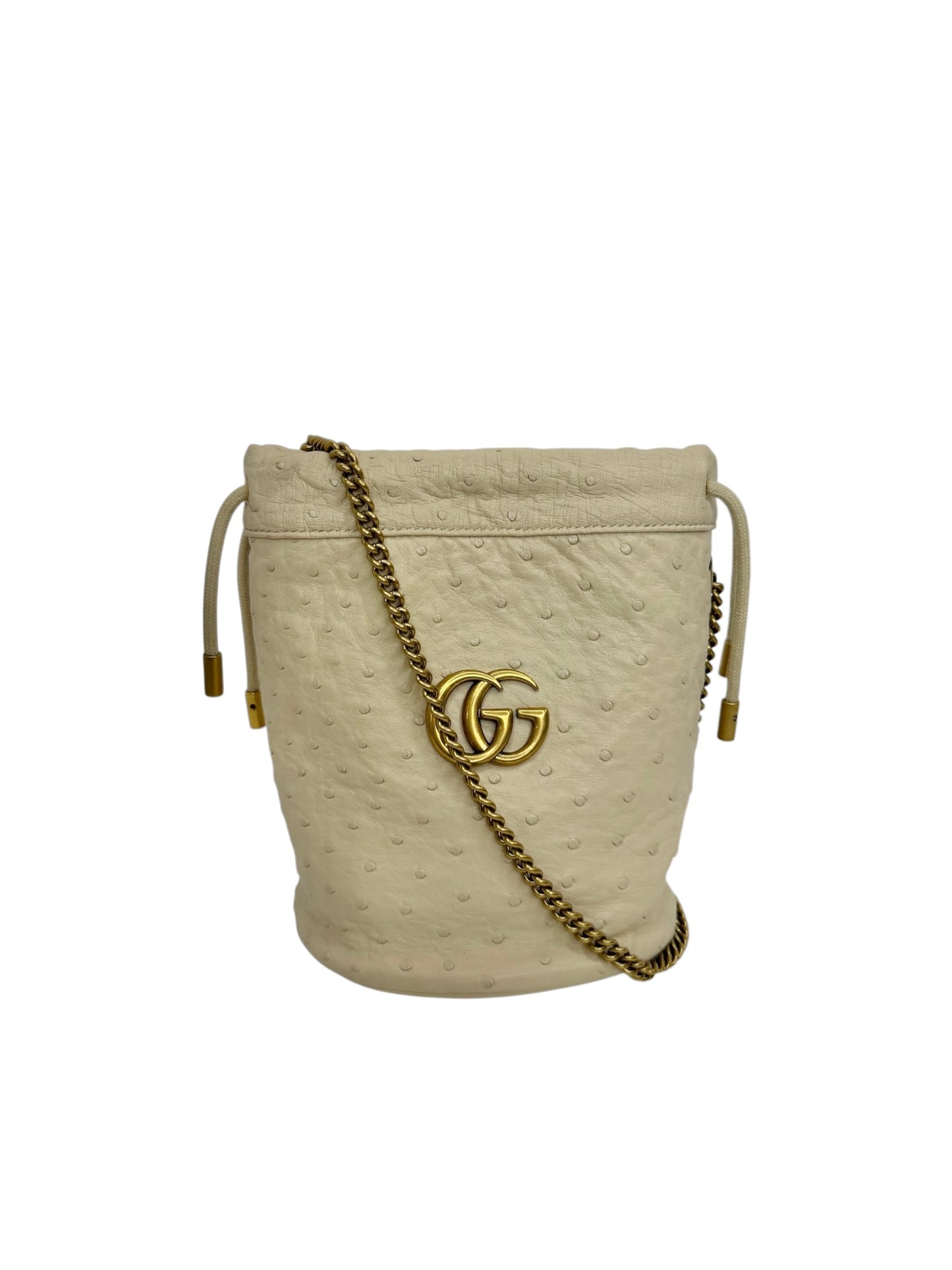 Gucci Beige Ostrich GG Marmont Bucket Bag T8317