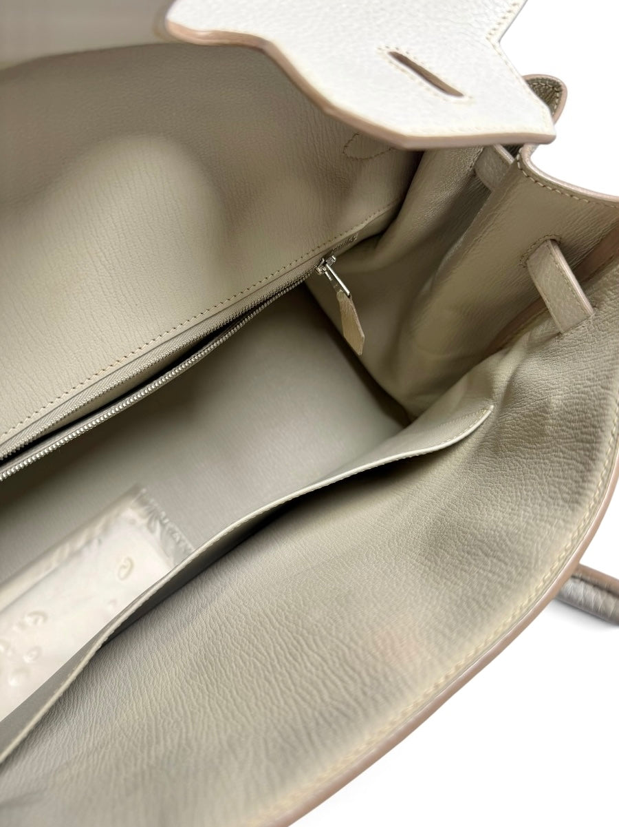Hermes Clemence Club Birkin 35 With Lizard in Gris Perle/White