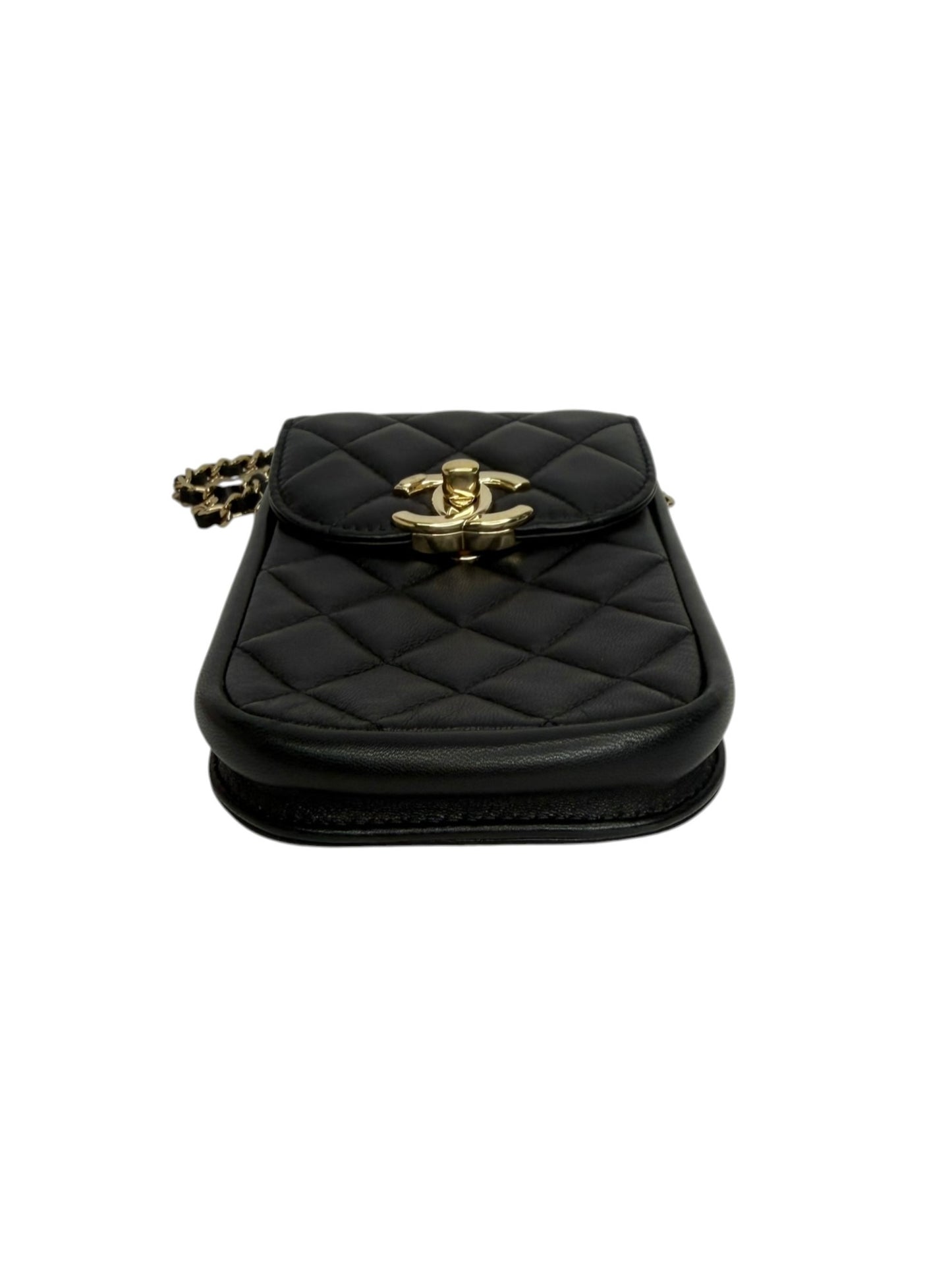 Chanel Black Quilted Lambskin Phone Holder Crossbody T8746