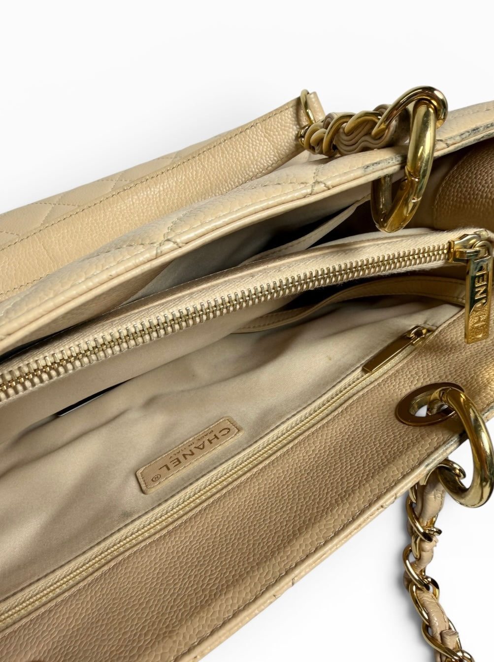 Chanel Caviar Beige Grand Shopping Tote GHW
