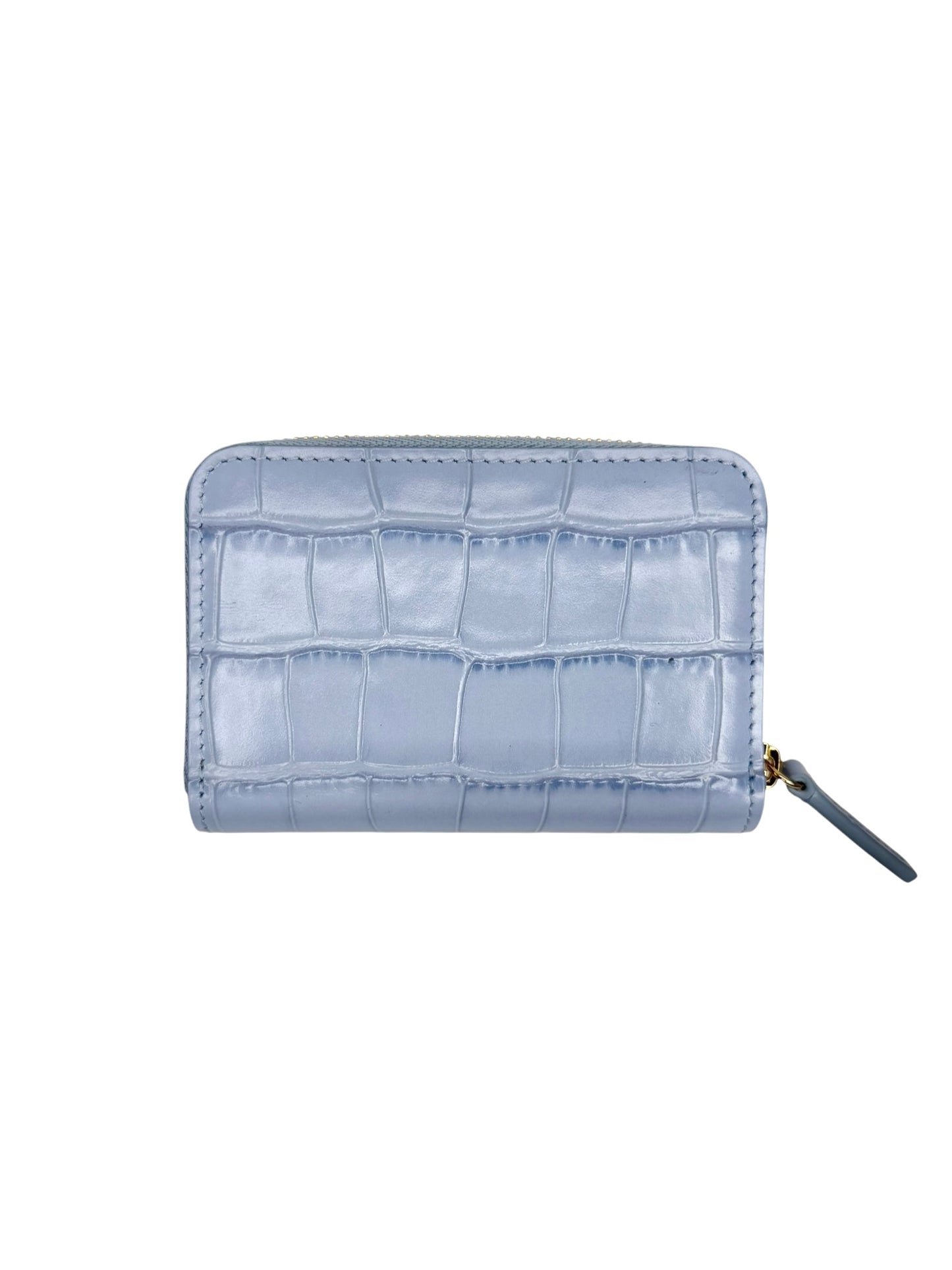 Chanel Light Blue Crocodile Embossed Zip Around Card Case T8840
