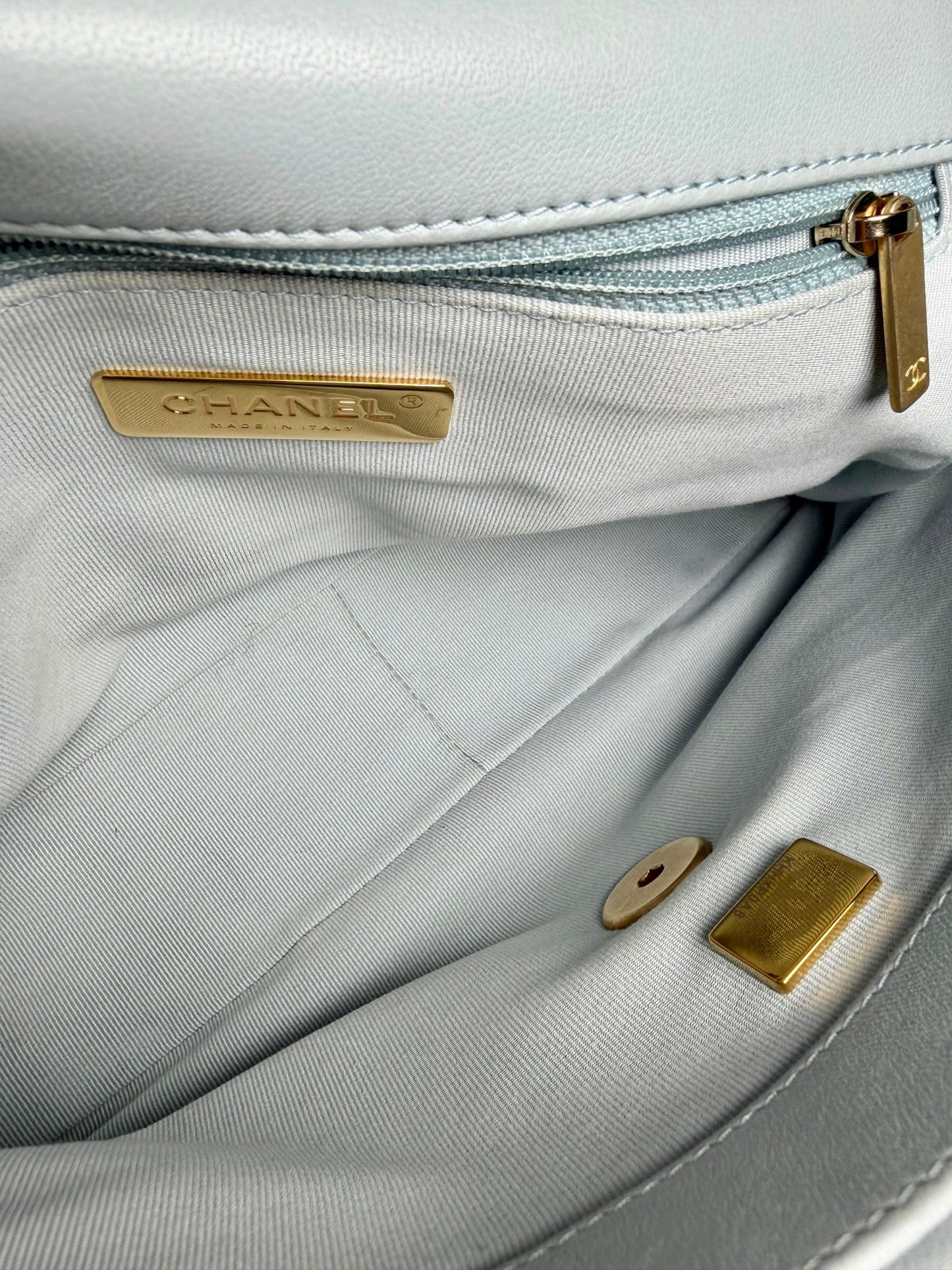 Chanel Quilted Lambskin 19 Light Blue