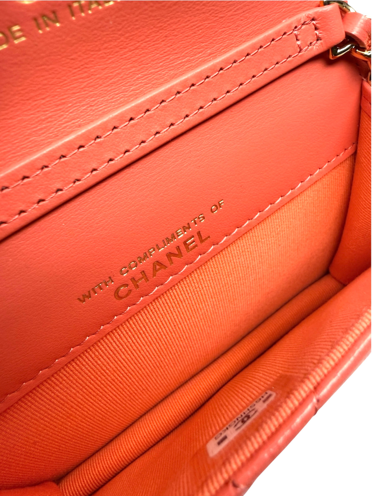 Chanel Coral Shiny Lambskin Cardholder Crossbody T8986