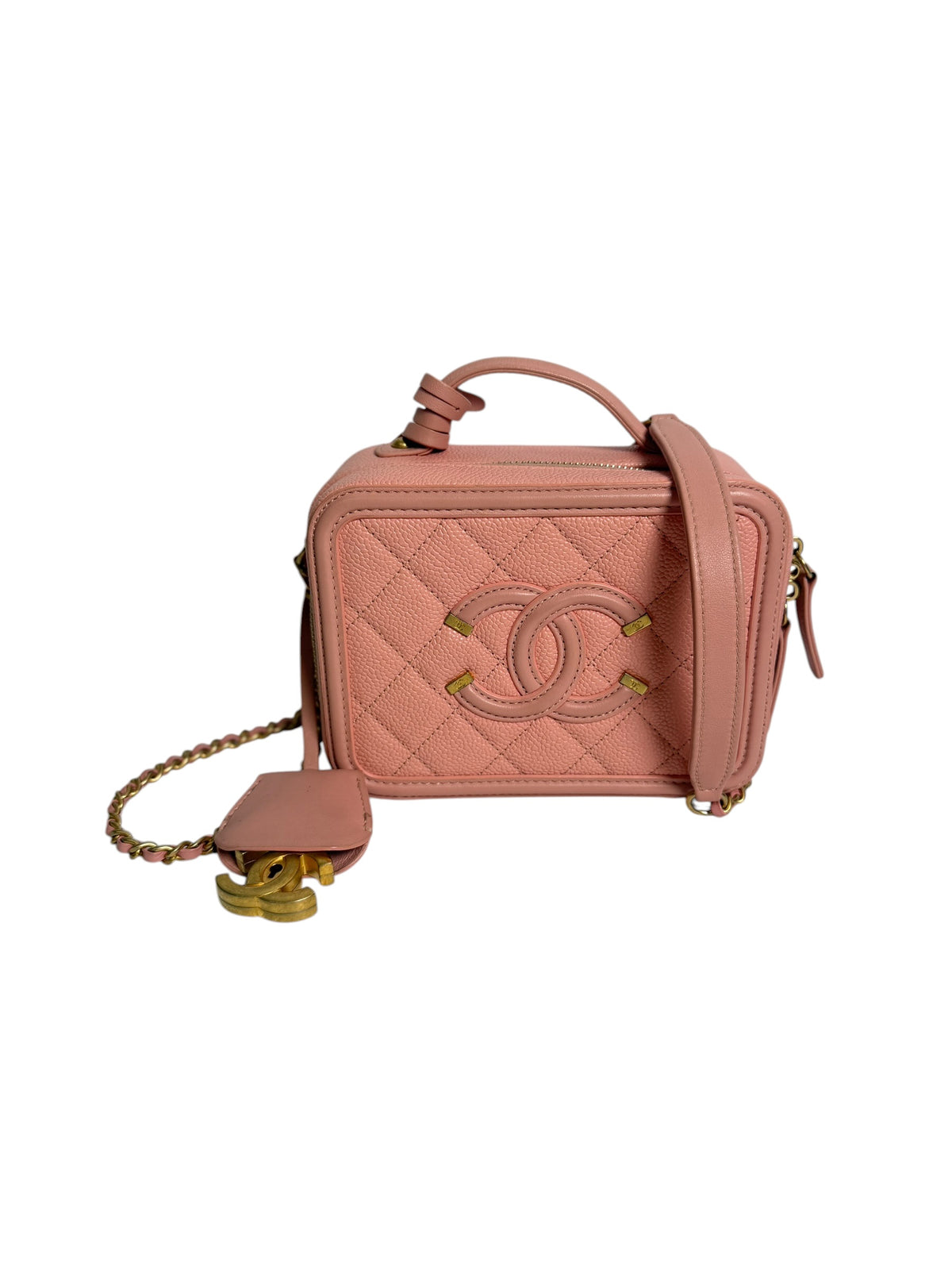 Chanel Quilted CC Vanity Case Crossbody Bag Pink T8331