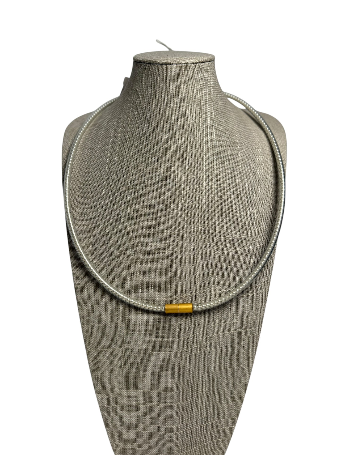 Chanel Vintage Pearl Tube Choker Necklace Silver Gold T1333