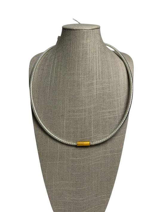 Chanel Vintage Pearl Tube Choker Necklace Silver Gold T1333
