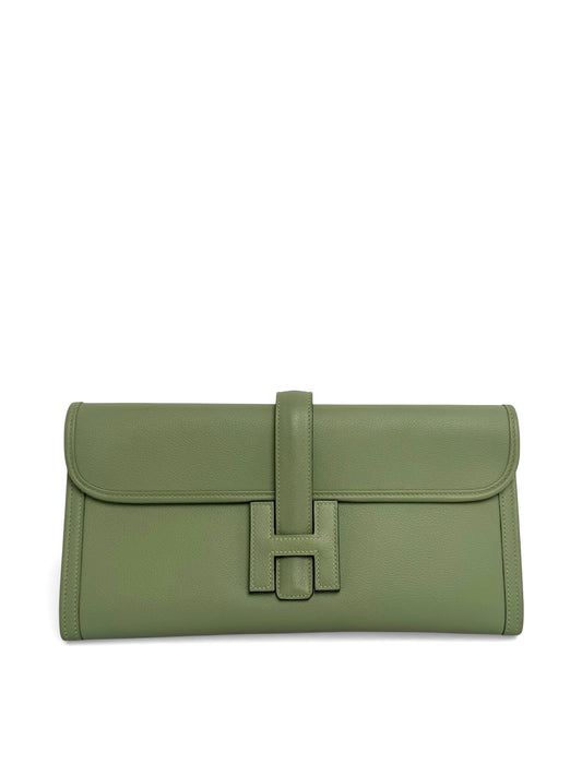 Hermes Avocado Green Jige Clutch Evercolor Leather
