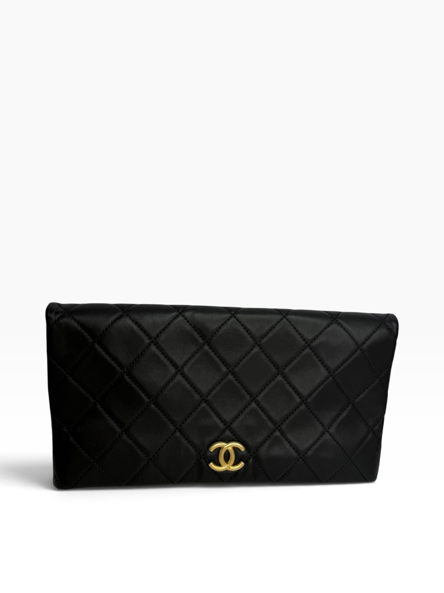 Chanel diamond quilting fold clutch black ghw T8845