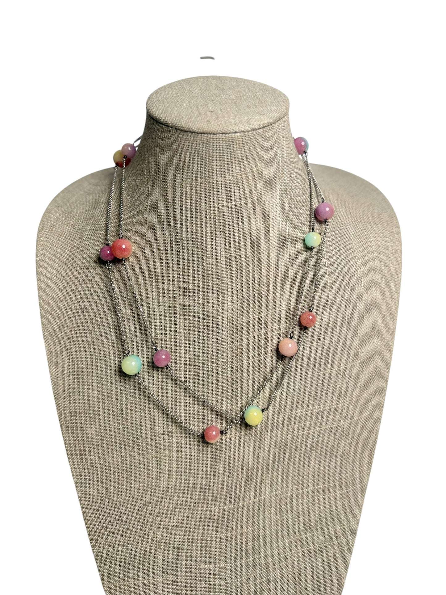 Chanel Multicolor Beaded Multi-Strand Necklace Silver T0392