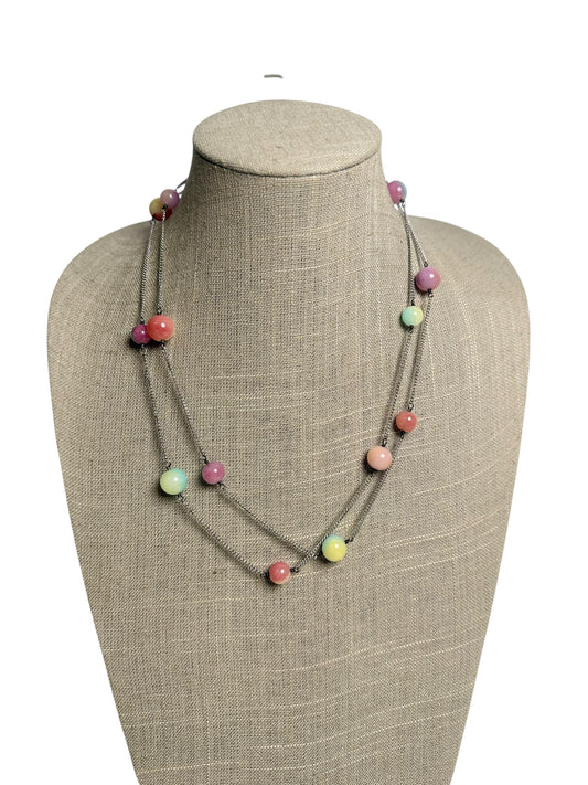 Chanel Multicolor Beaded Multi-Strand Necklace Silver T0392