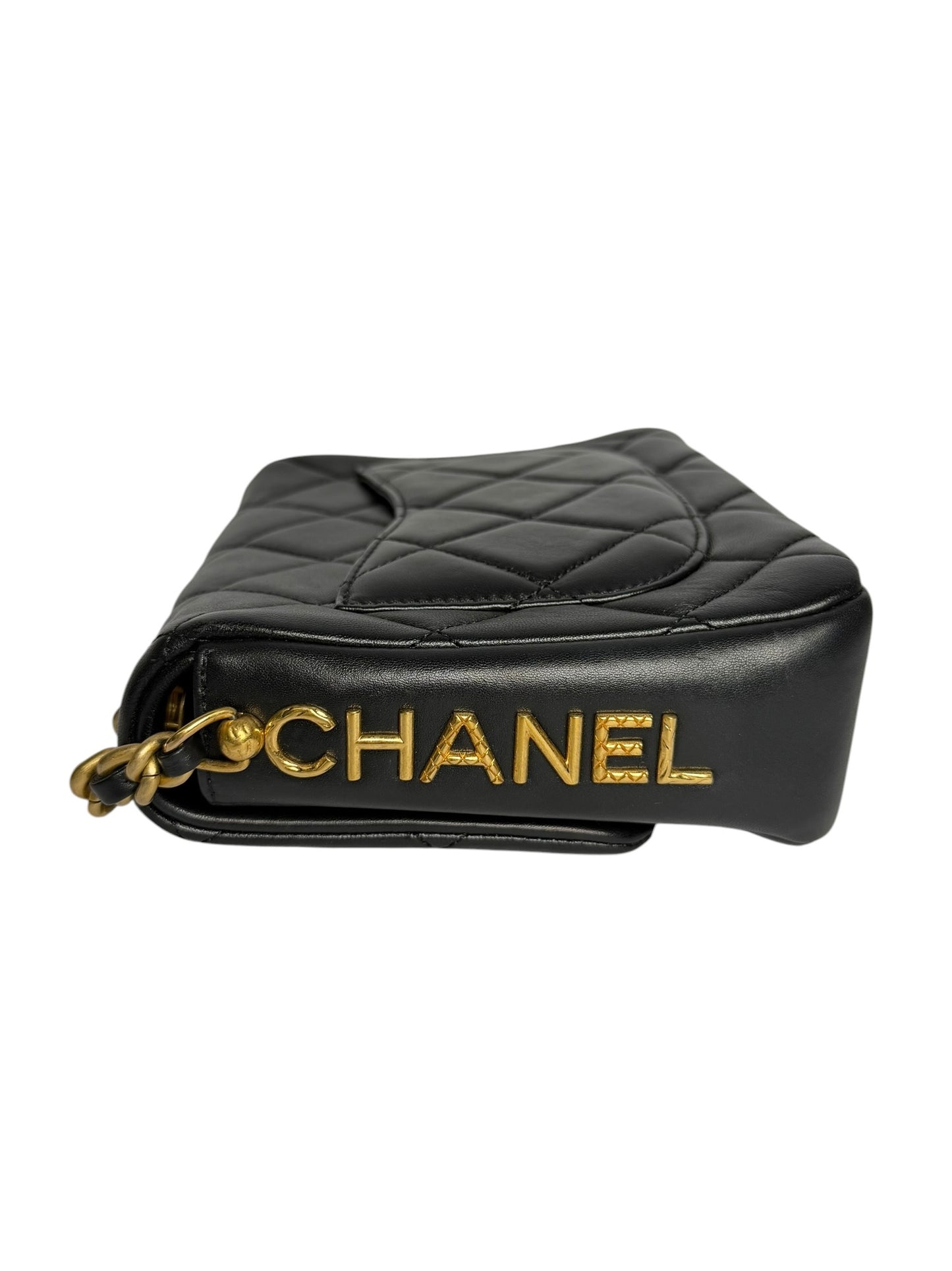 Chanel Black Lambskin Flap Side Logo GHW