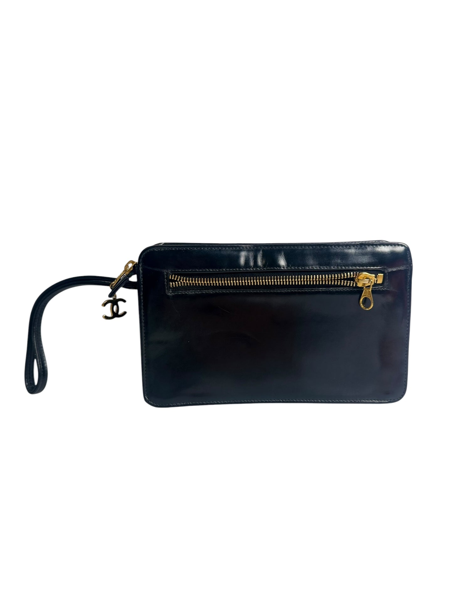 Chanel Vintage CC Wristlet Clutch Black T8687