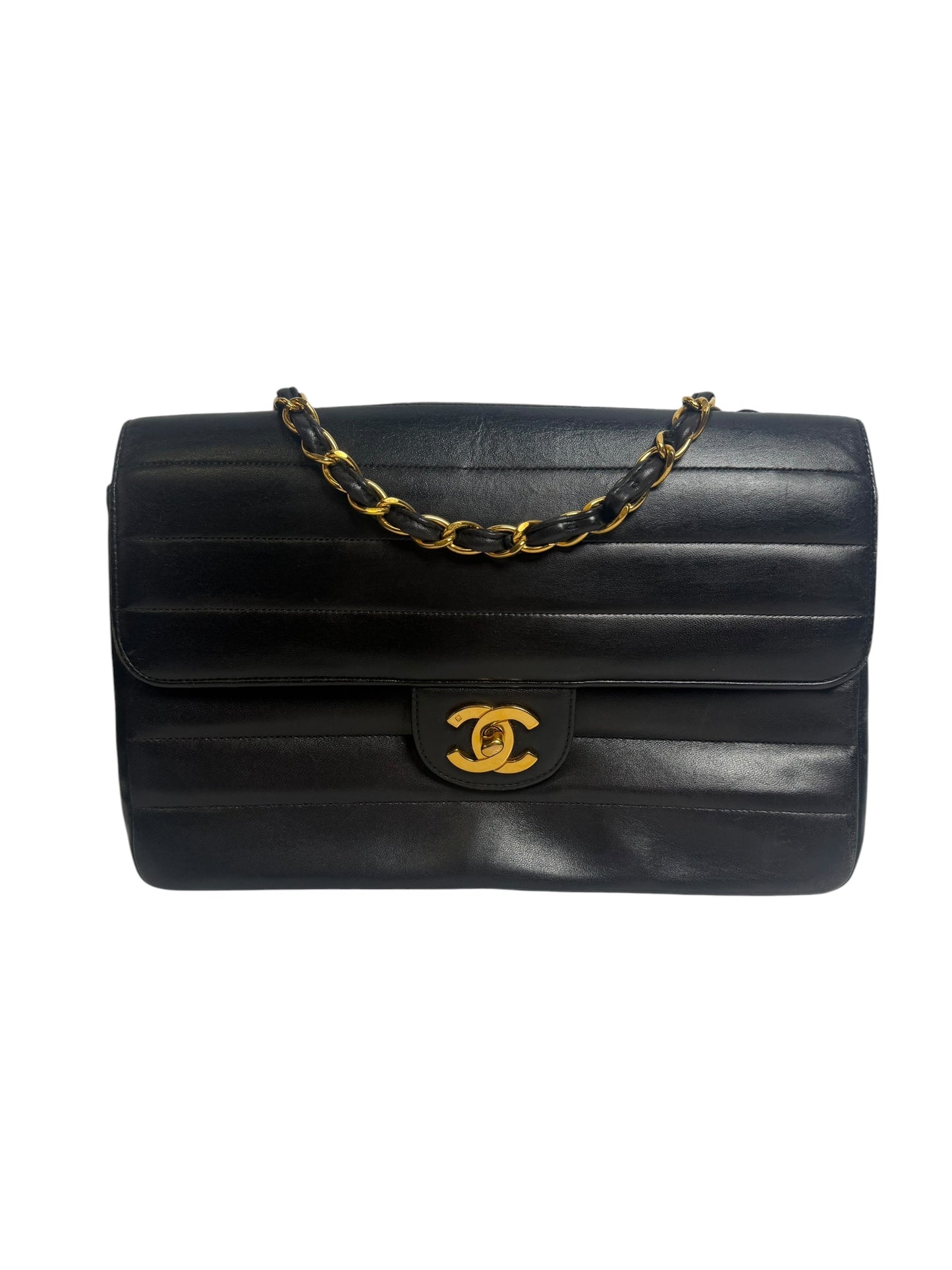 Chanel Vintage Black Quilted Leather Classic Flap Shoulder Bag T8468