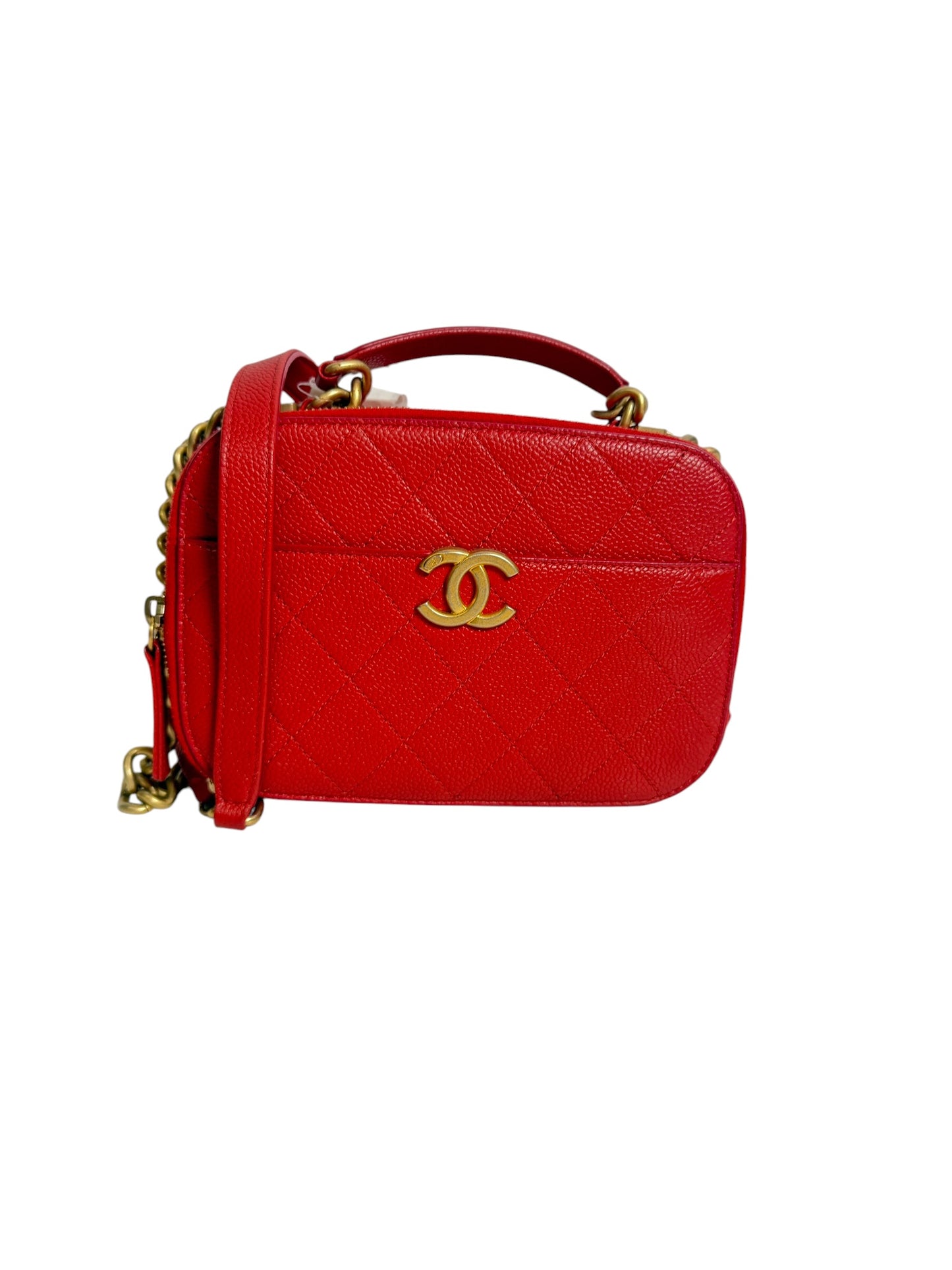 Chanel Quilted Vanity Case Red T7390
