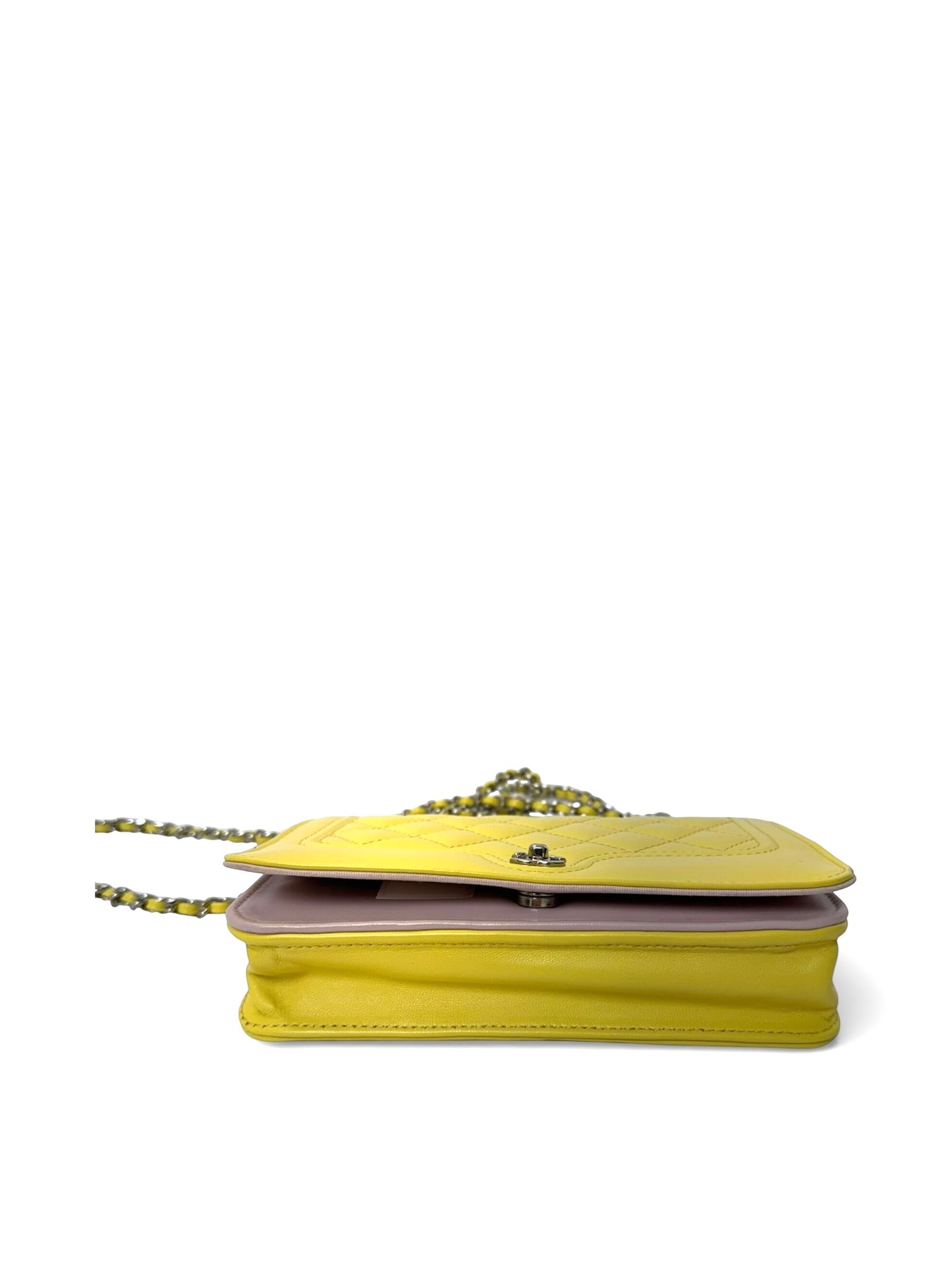 Chanel yellow turnlock wallet on chain shw