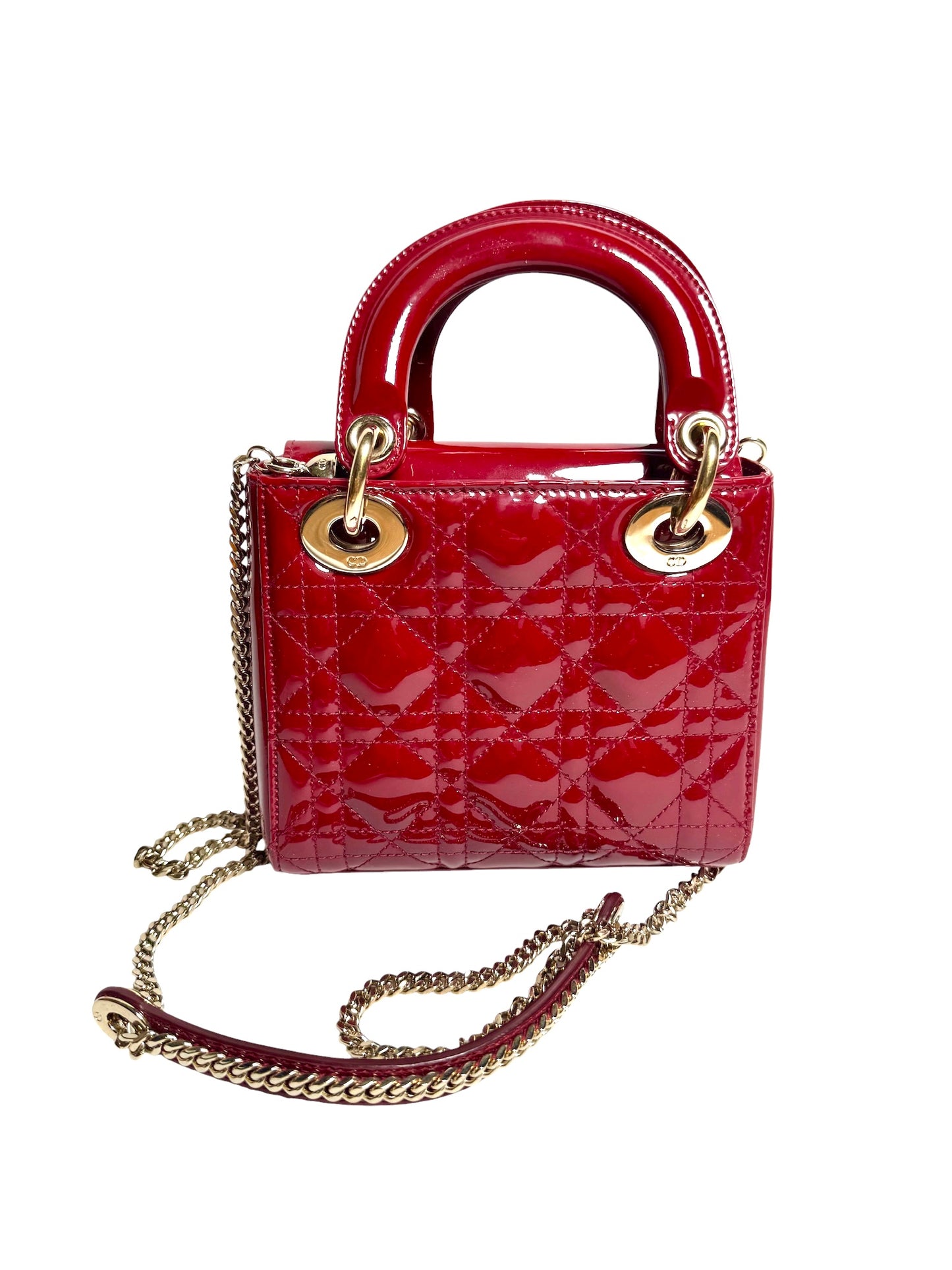 Christian Dior Mini Lady Dior Patent Red GHW