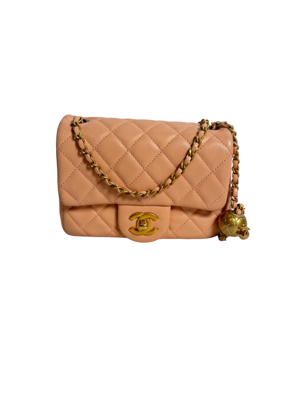Chanel Mini Flap Bag with Charm Peach T7547