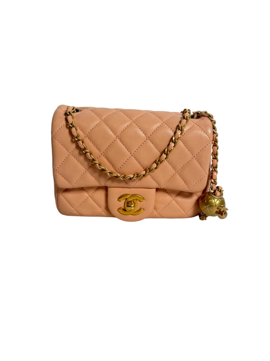 Chanel Mini Flap Bag with Charm Peach T7547