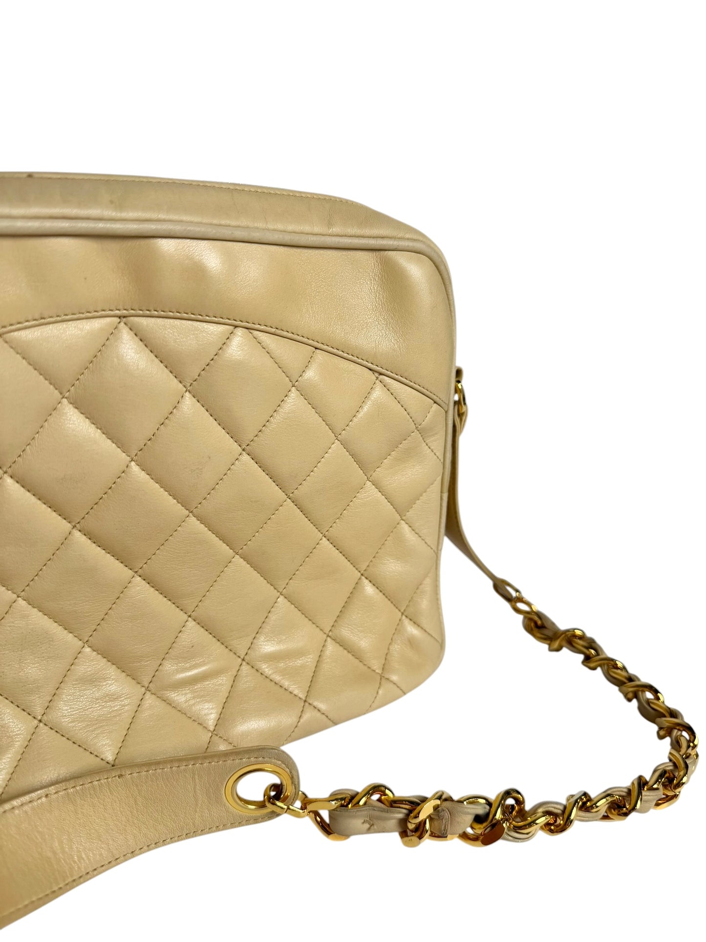Chanel Vintage Beige Lamb Camera Bag GHW
