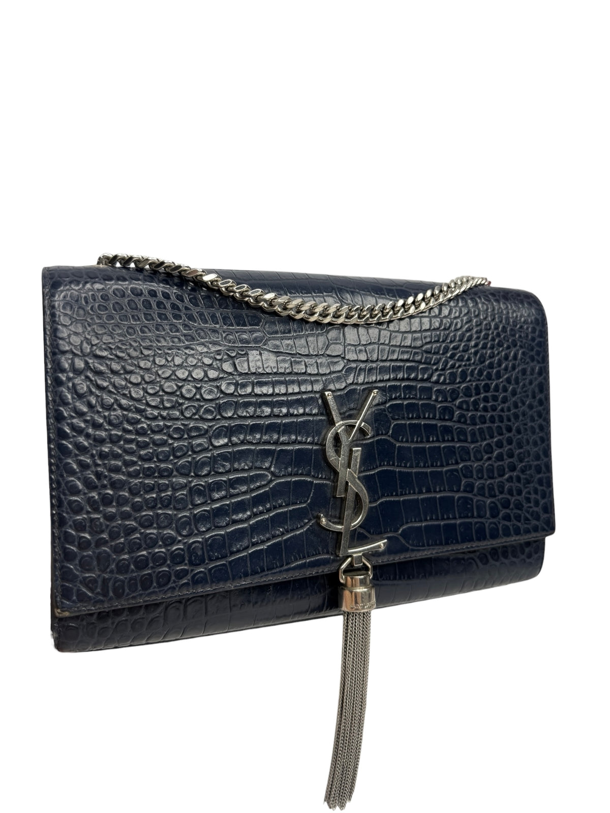 Saint Laurent Blue Crocodile Embossed Kate Tassel Bag T8991