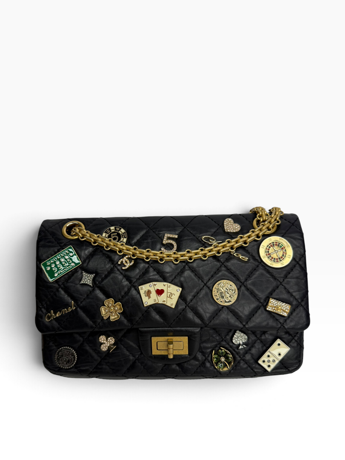 Chanel Casino Lucky Charm medium reissue black ghw t8781