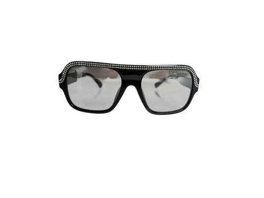 Chanel Black Rhinestone Aviator Sunglasses T8456