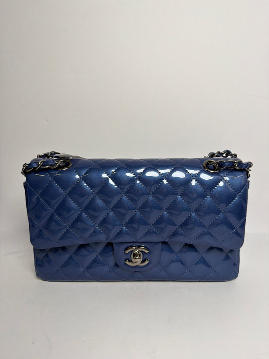 Chanel blue patent medium classic flap