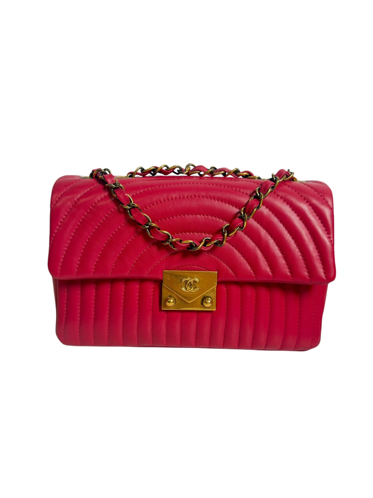 Chanel Boy Chevron Quilted Flap Shoulder Bag Pink T6840