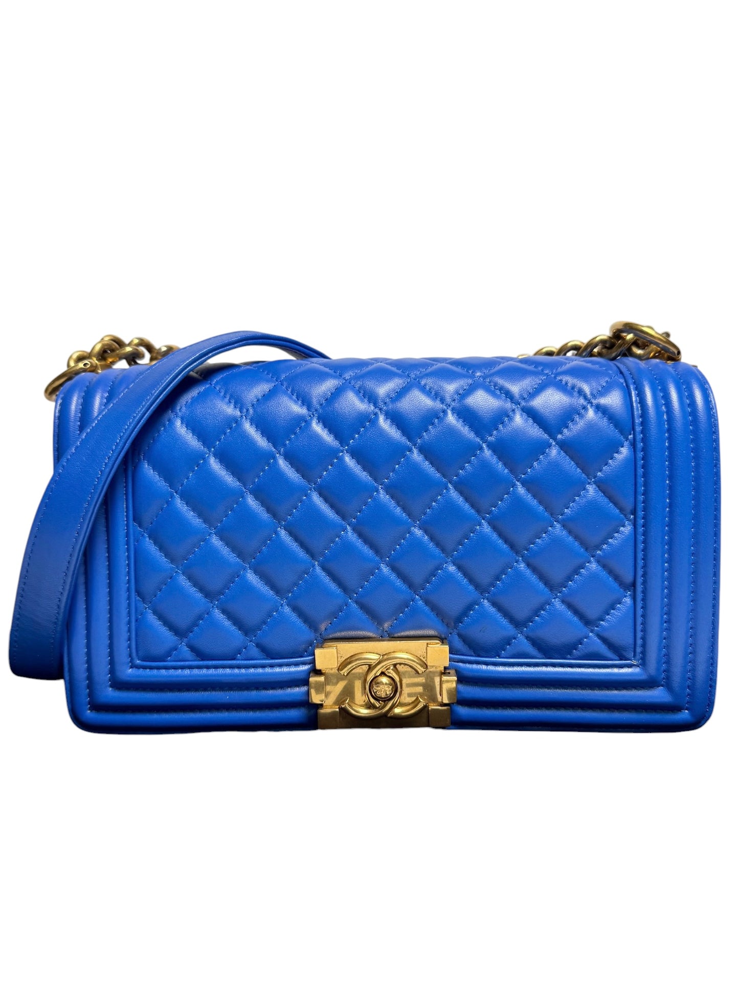 Chanel Blue Quilted Medium Boy Bag GHW