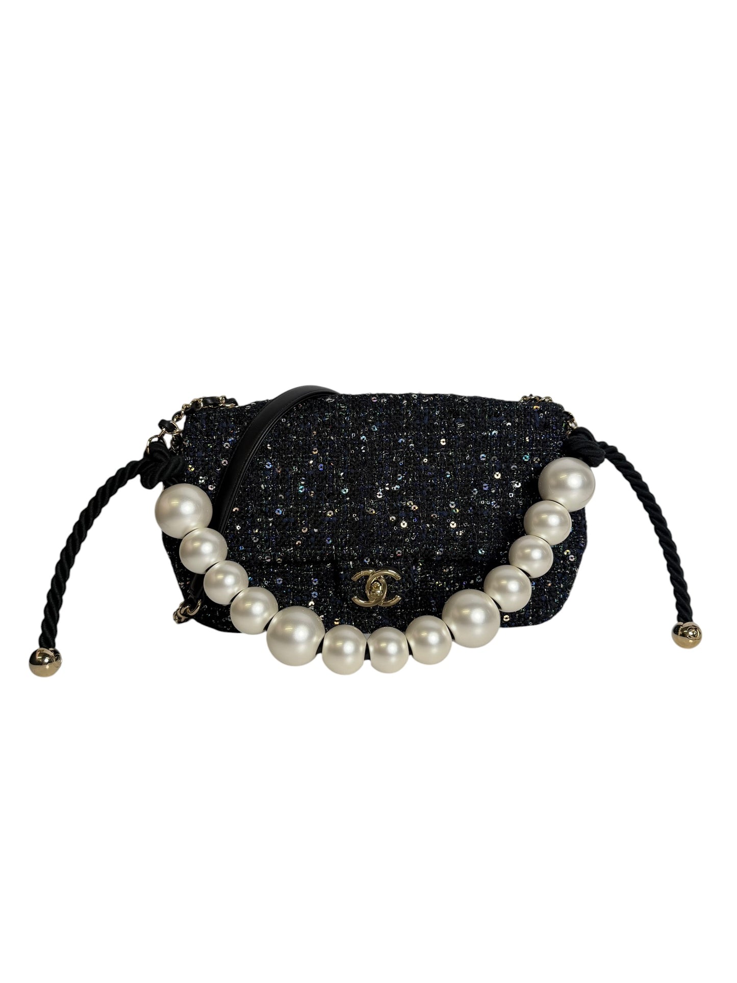Chanel Black Tweed Pearl Embellished Shoulder Bag T7368