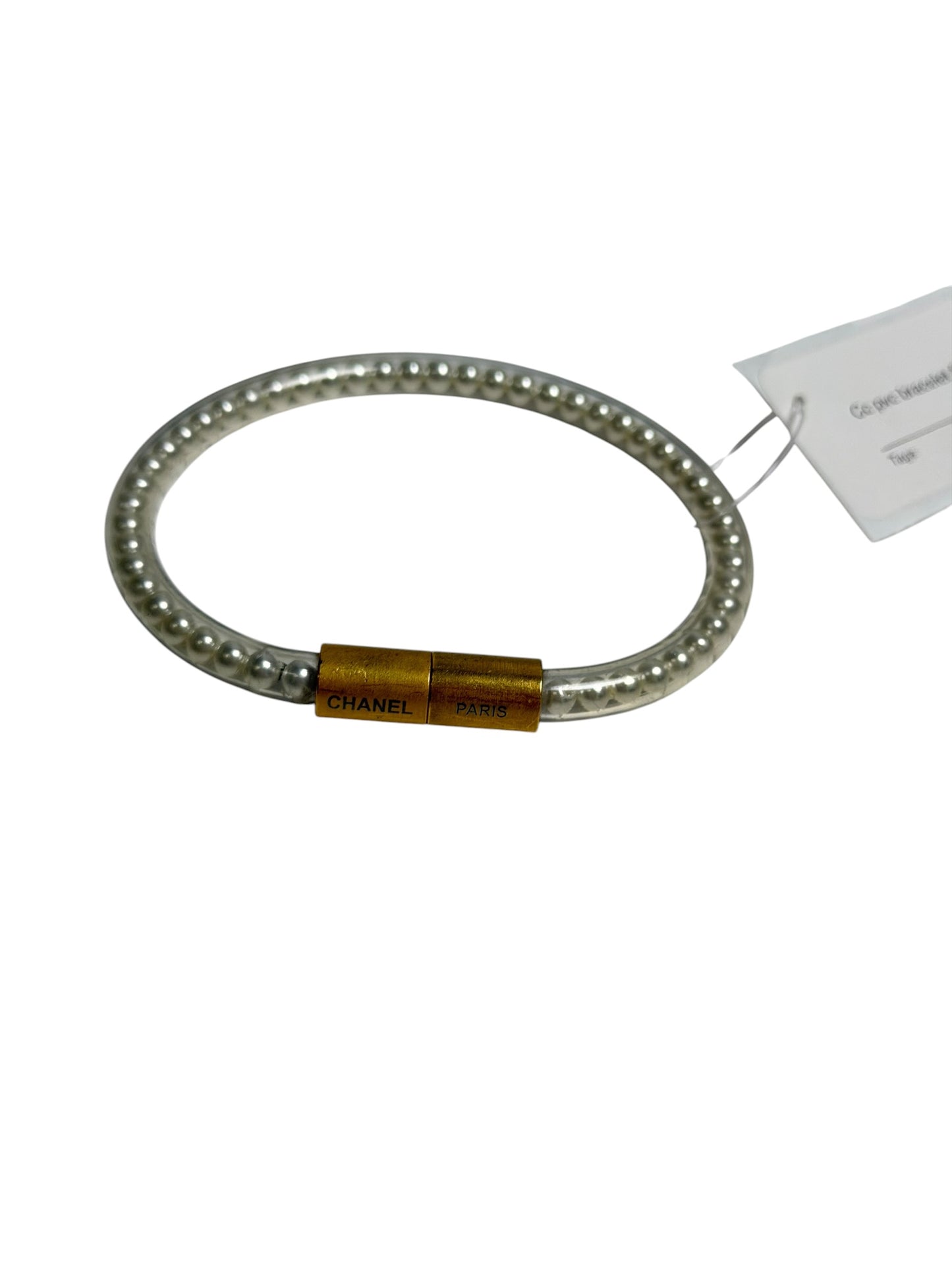 Chanel Vintage Pearl Tube Bracelet Necklace Silver Gold T2781