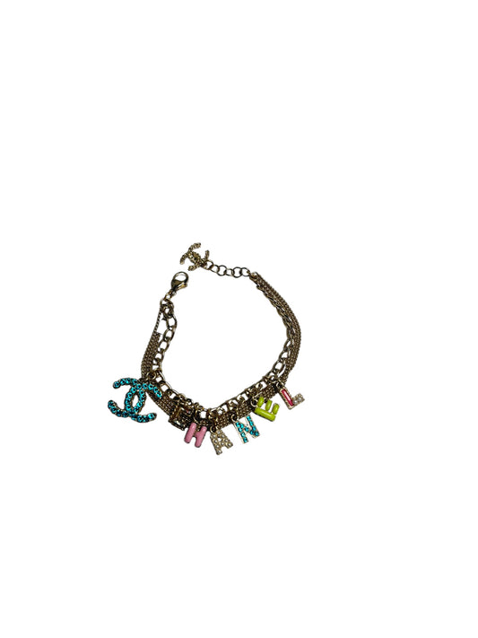 Chanel Multicolor Logo Charm Chain Bracelet Gold T3592
