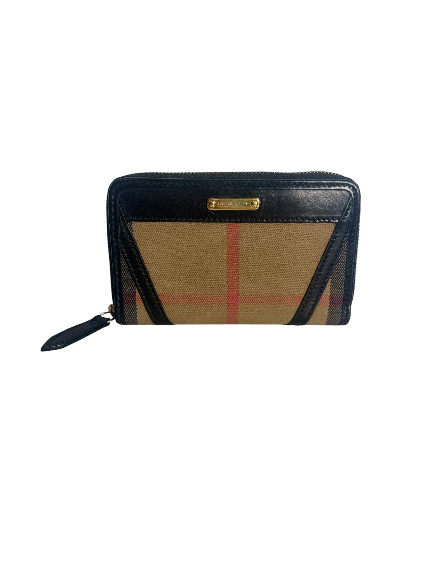 Burberry Nova Check Zip Around Wallet Black T7494