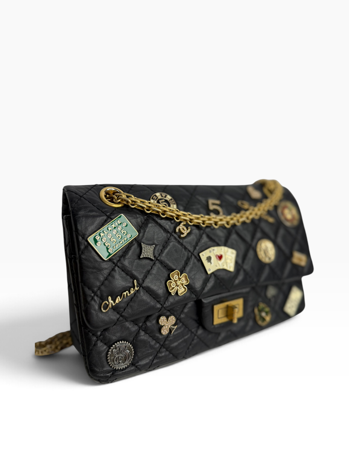 Chanel Casino Lucky Charm medium reissue black ghw t8781