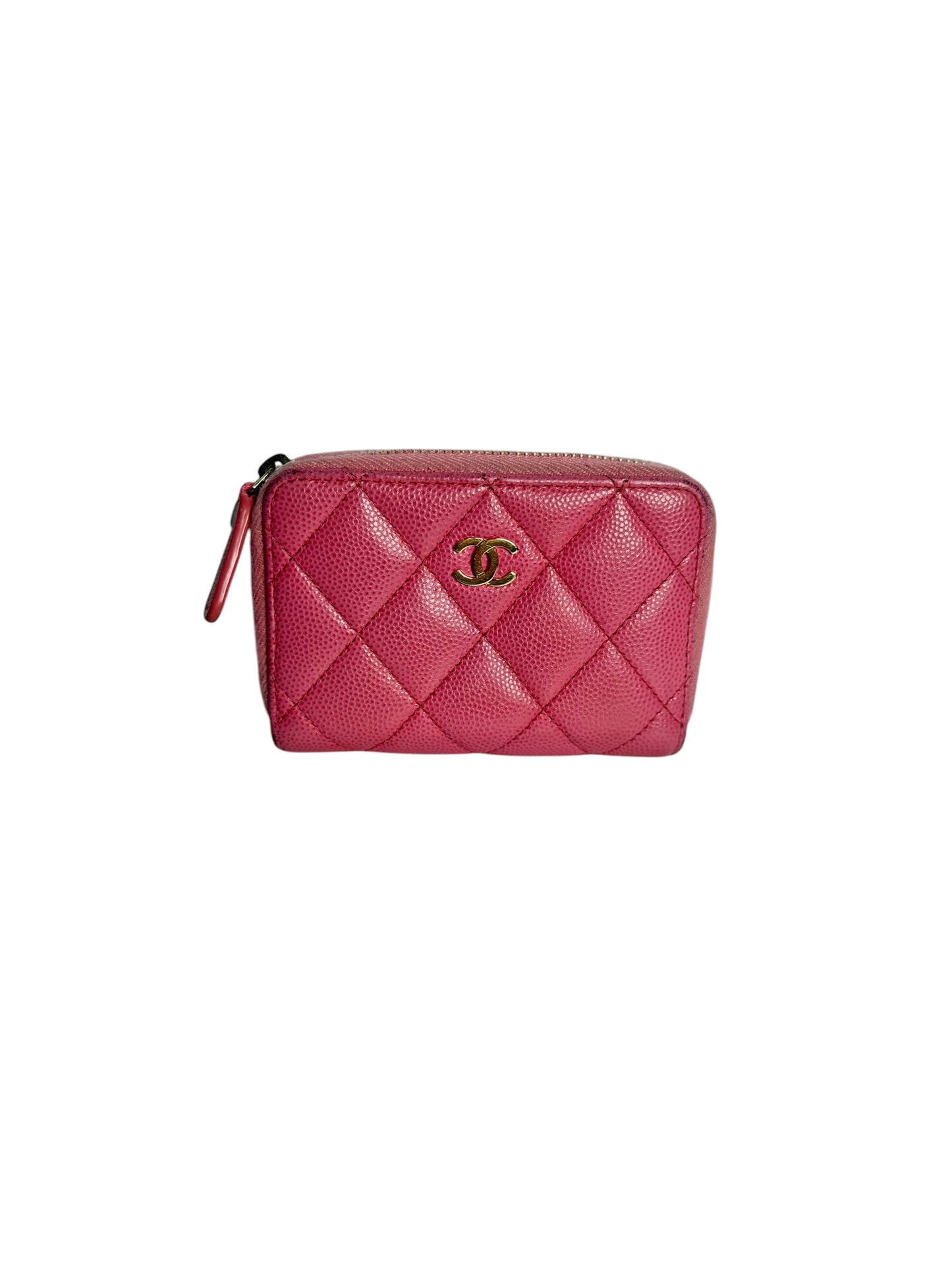 Chanel Pink Quilted Caviar Leather Zip Coin Purse T8202