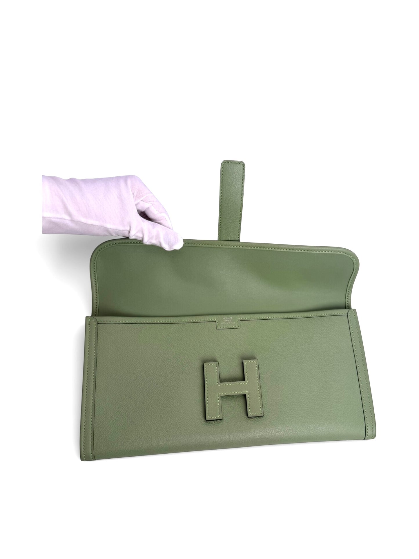 Hermes Avocado Green Jige Clutch Evercolor Leather