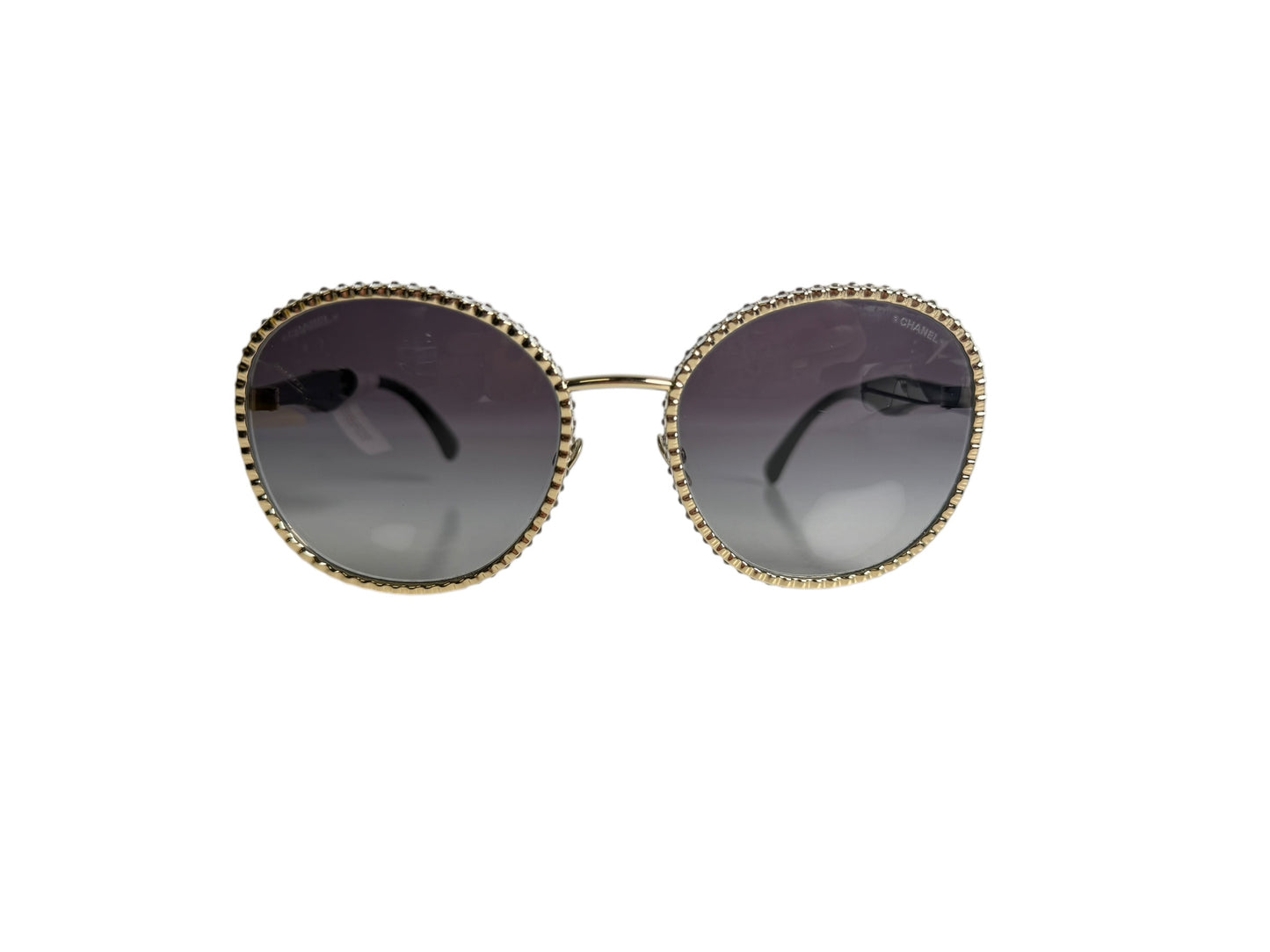 Chanel Gold Round Sunglasses with Chain-Style Trim T7103