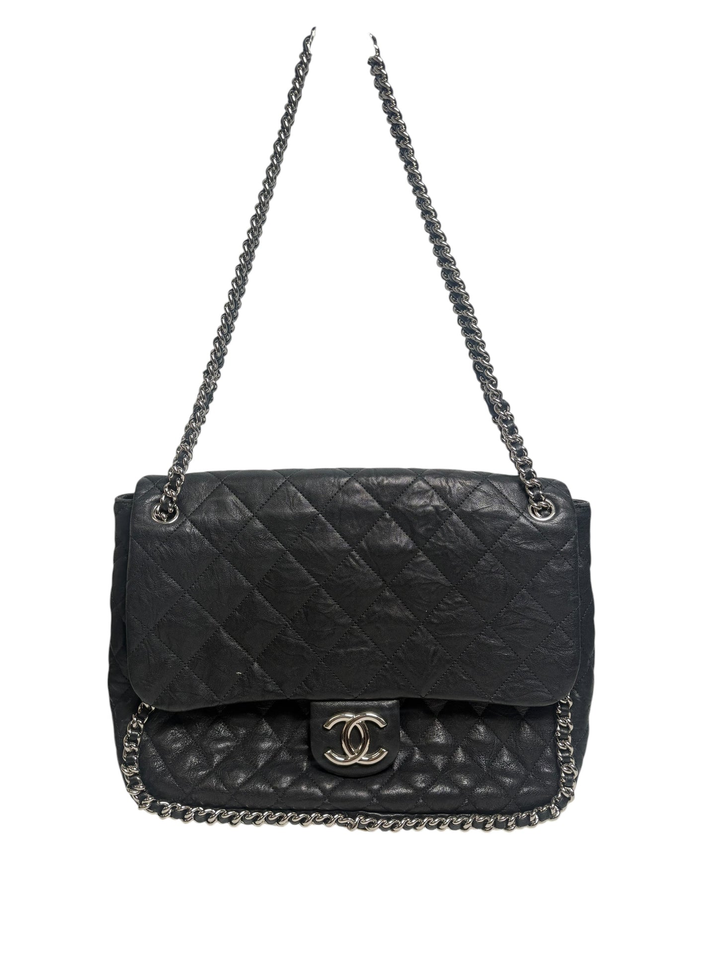 Chanel Black Quilted Leather CC Chain Flap Shoulder Bag T7197