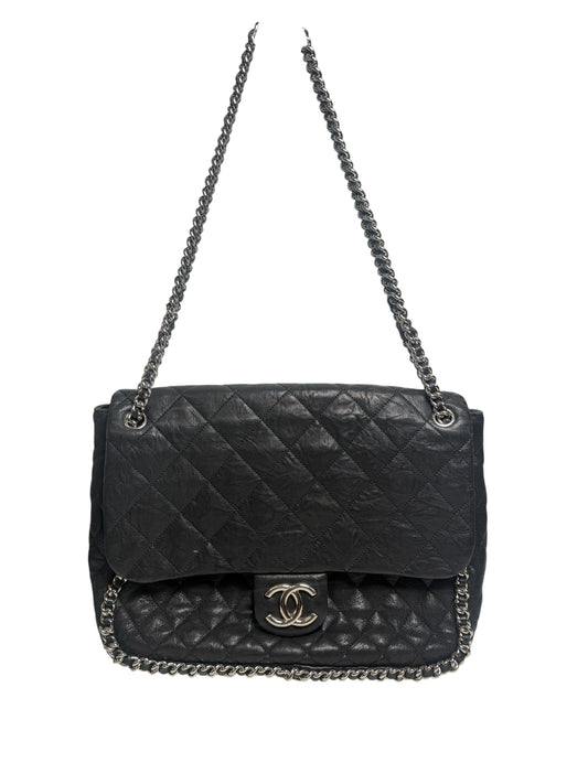 Chanel Black Quilted Leather CC Chain Flap Shoulder Bag T7197