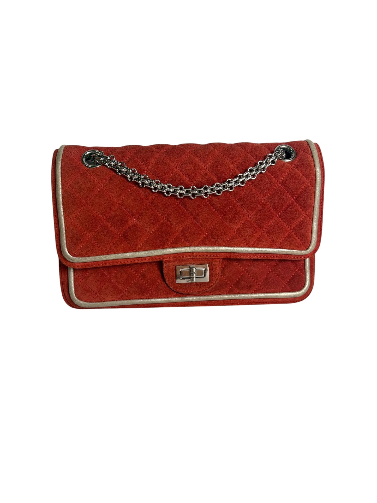 Chanel 2.55 Quilted Suede Flap Bag Red T7128
