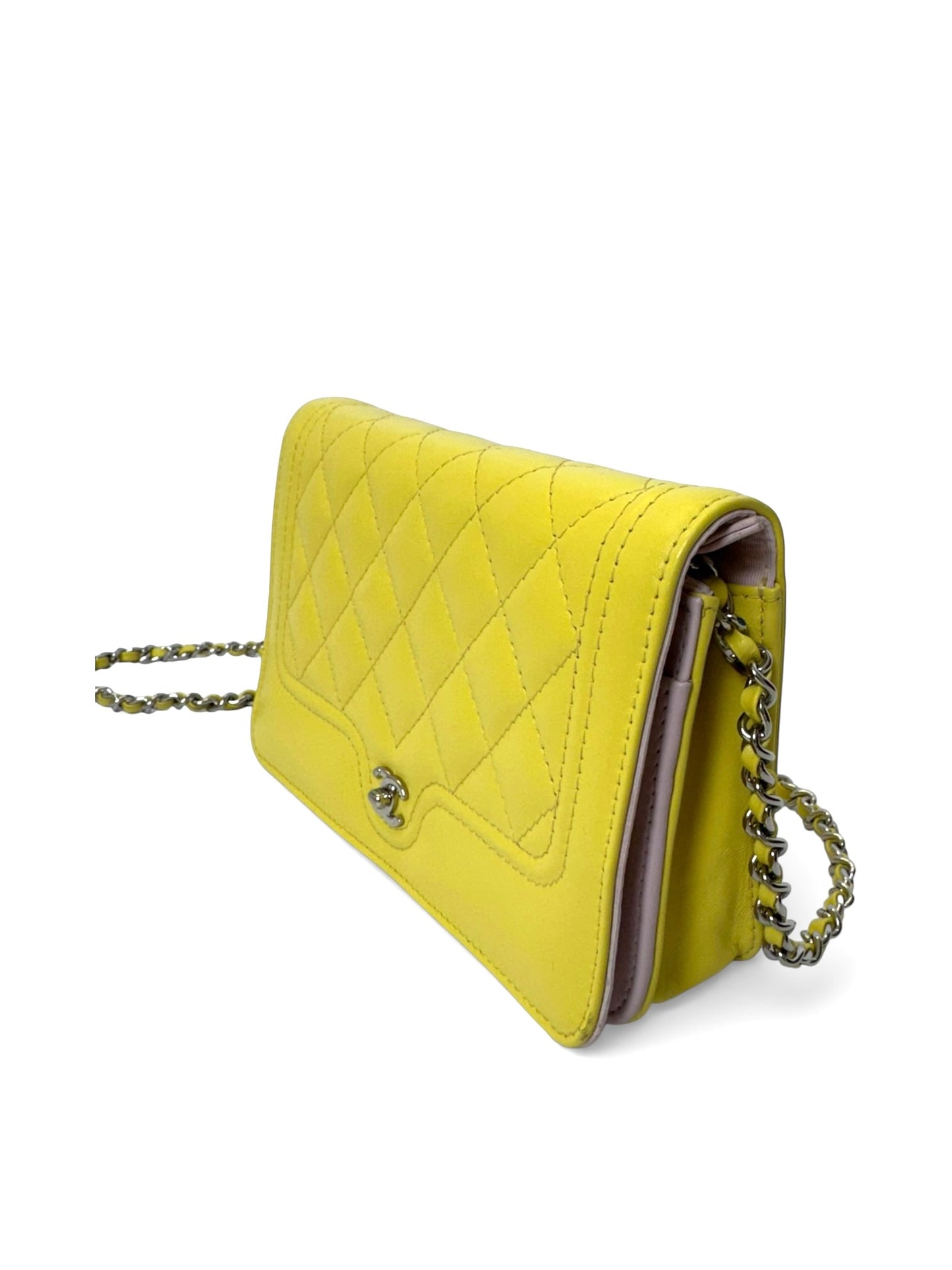 Chanel yellow turnlock wallet on chain shw