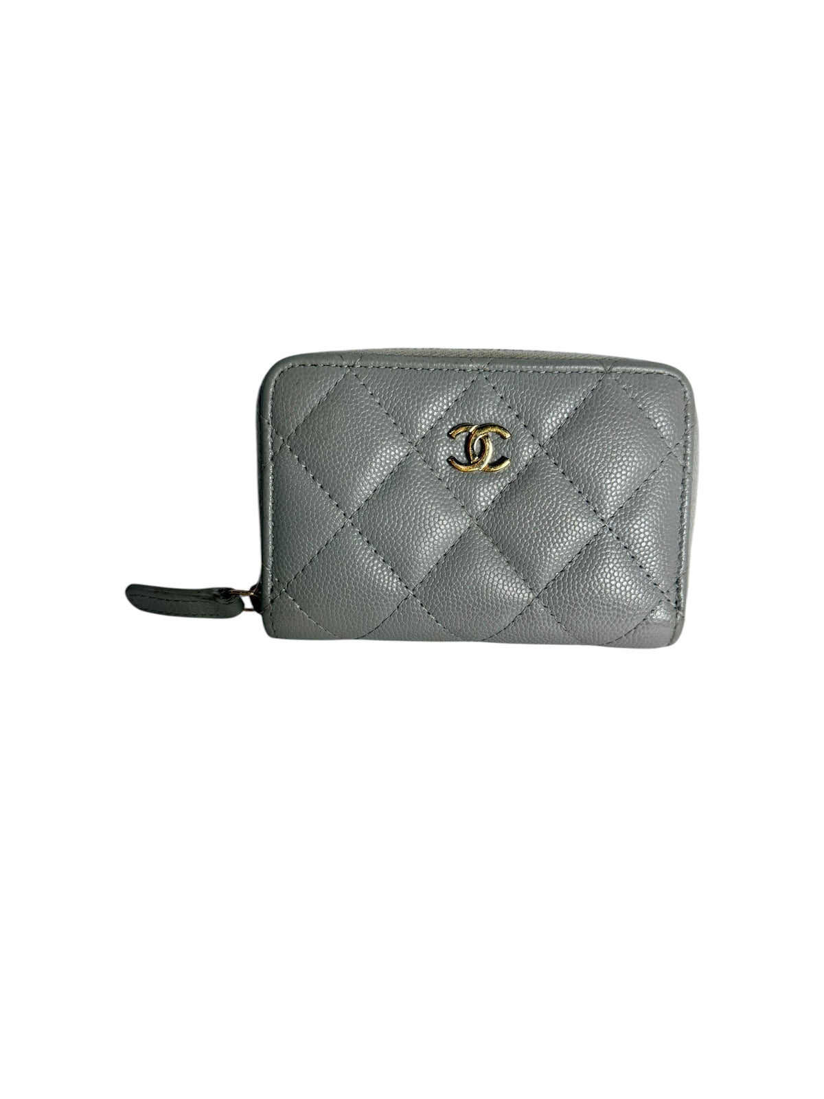 Chanel Gray Quilted Caviar Leather Zip Coin Purse T4784