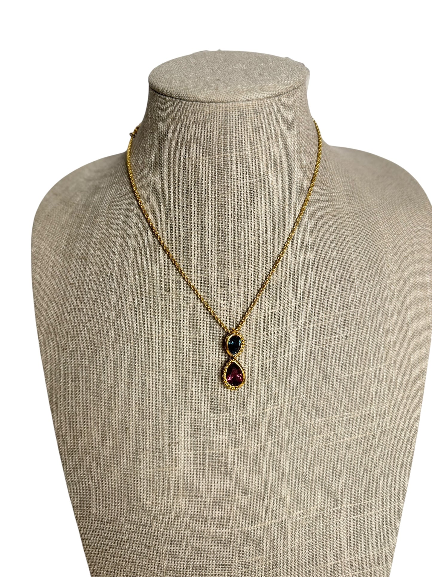 Dior Teardrop Pendant Necklace Gold Blue Pink T6619