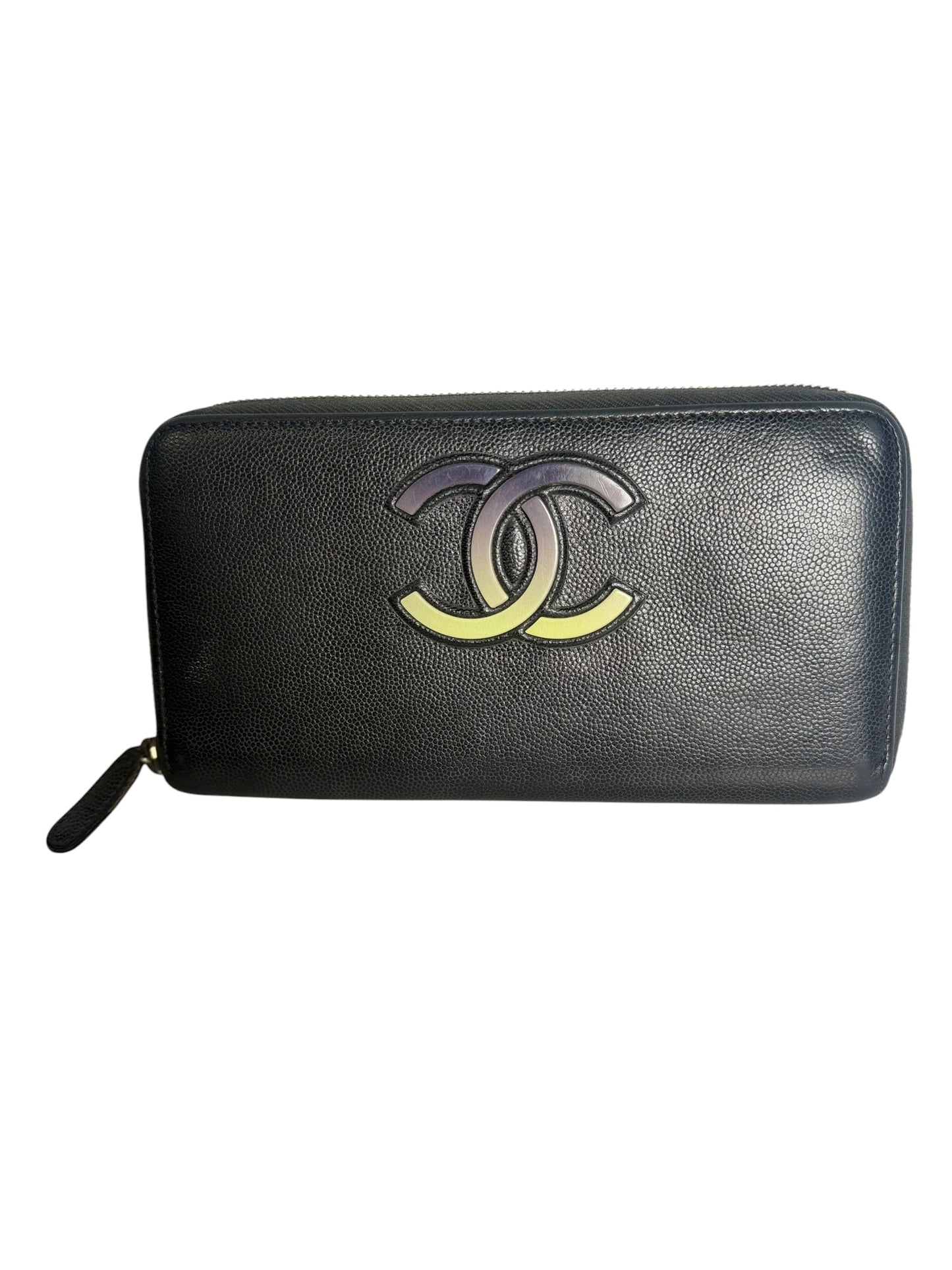 Chanel CC Logo Caviar Zip Around Wallet Black T8534