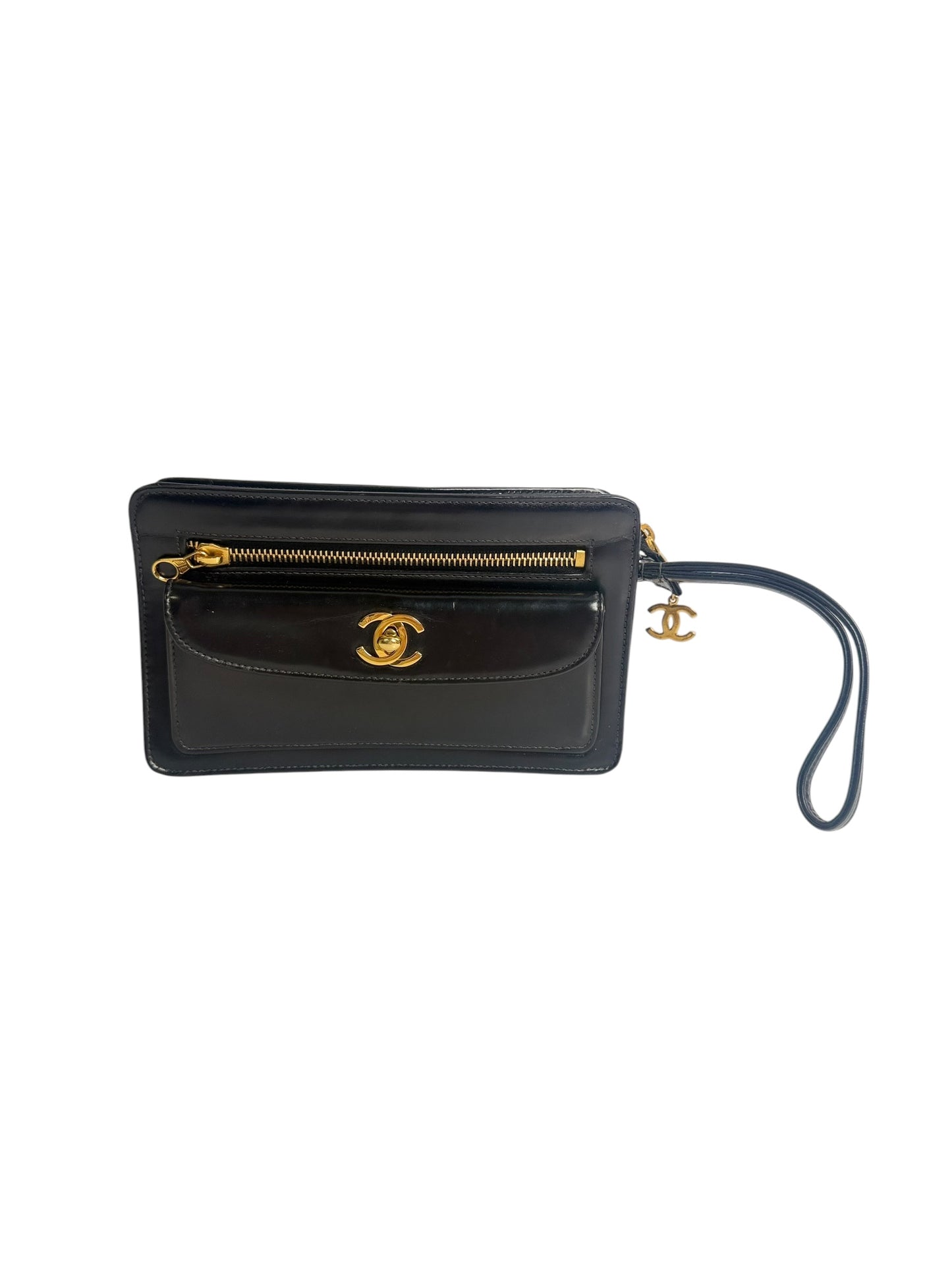 Chanel Vintage CC Wristlet Clutch Black T8687