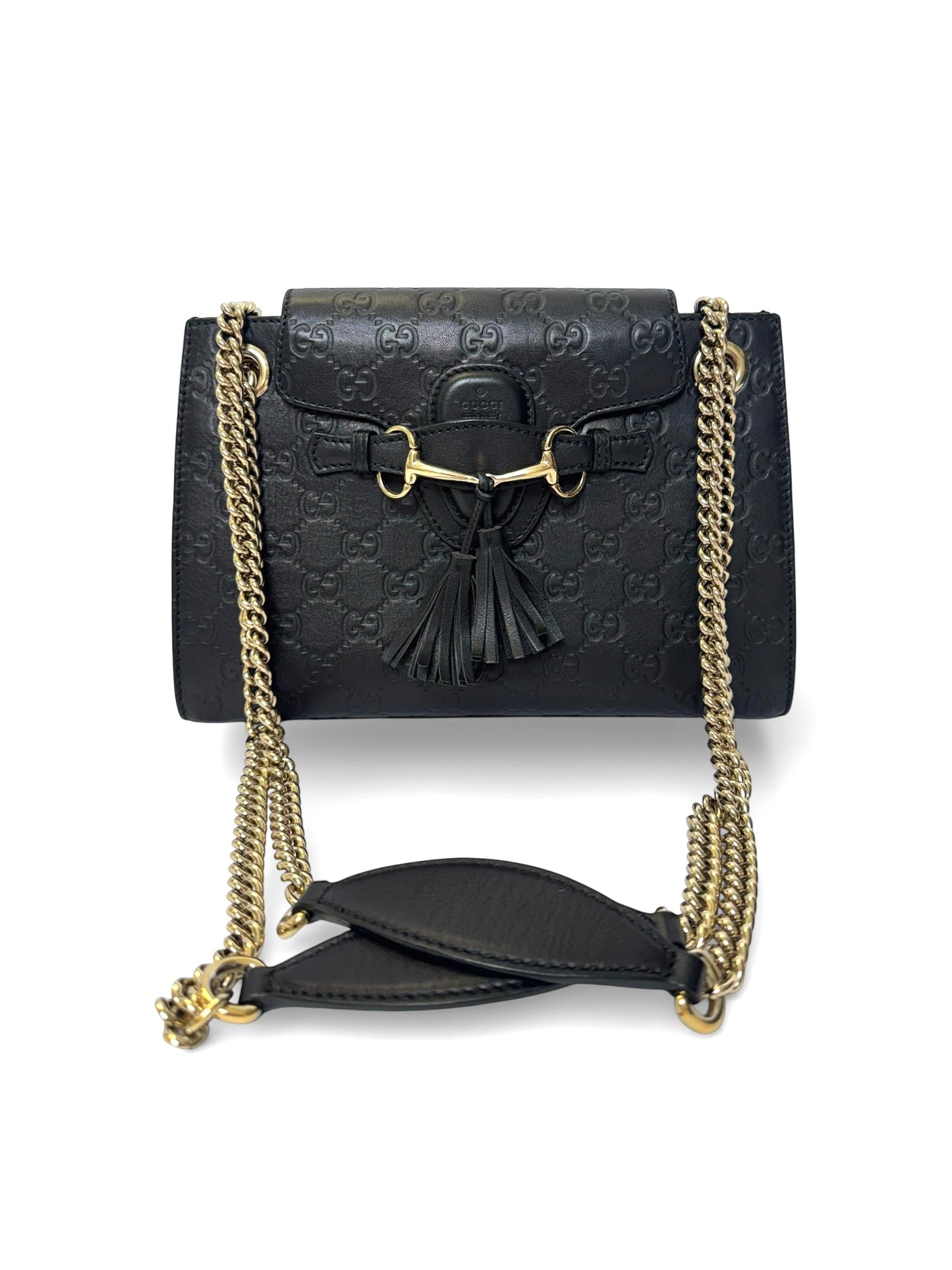 Gucci leather logo embossed black shw