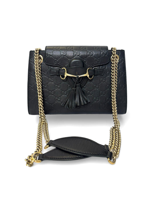 Gucci leather logo embossed black shw