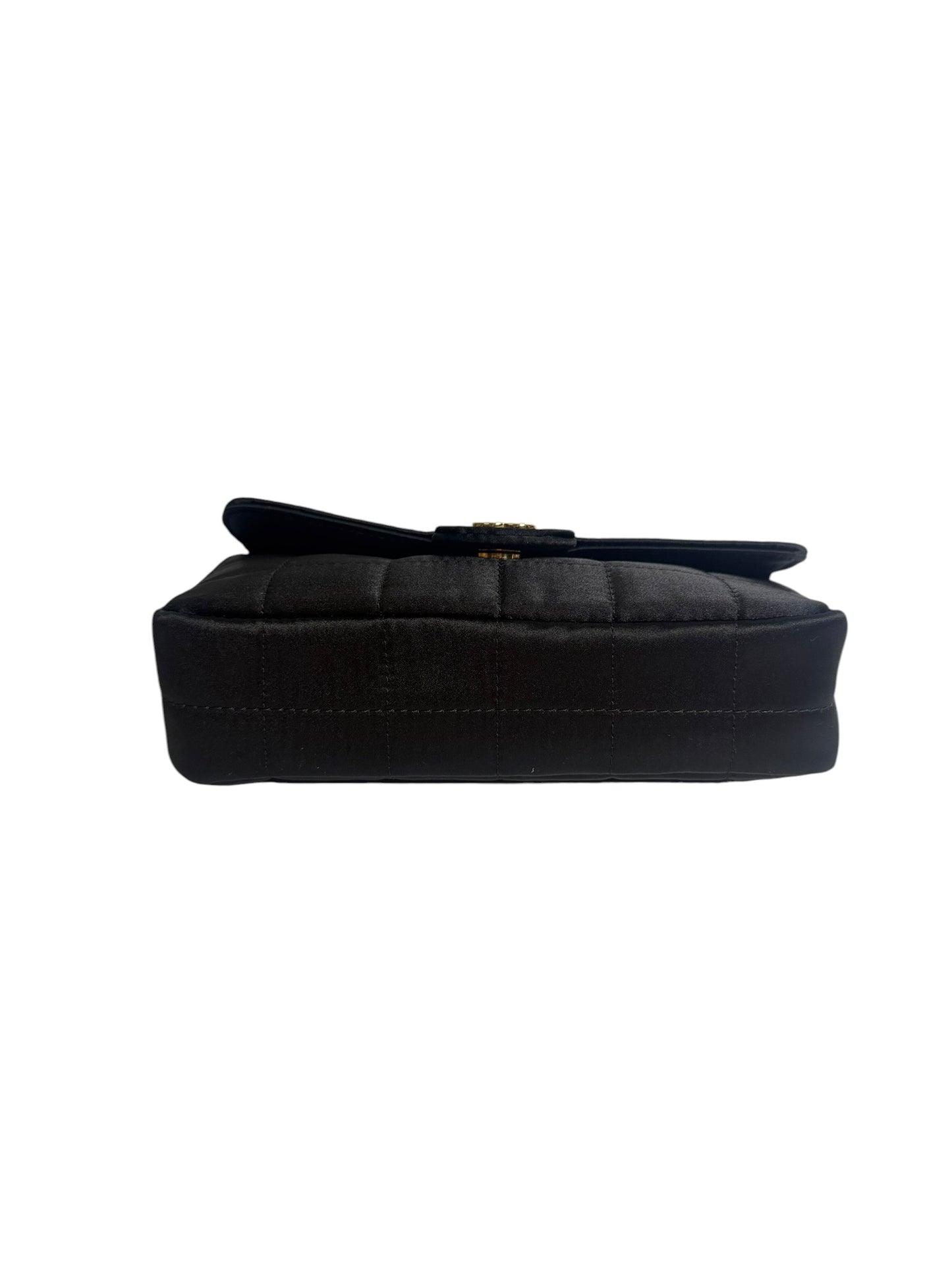 Chanel Camellia Satin Chain Shoulder Bag Black T8622